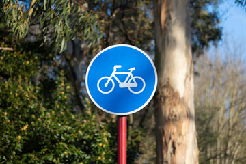 Road sign for cyclists in city