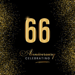 66 Year Anniversary Celebration Vector Template Design. 66 years golden anniversary sign. Gold glitter celebration. Light bright symbol for event, invitation, party, award, ceremony, greeting