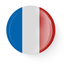 Round flag of France. Pin button. Pin brooch icon, sticker.