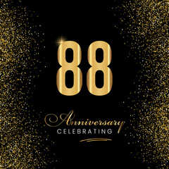 88 Year Anniversary Celebration Vector Template Design. 88 years golden anniversary sign. Gold glitter celebration. Light bright symbol for event, invitation, party, award, ceremony, greeting