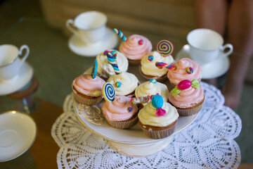 cupcakes lie on a plate on the table