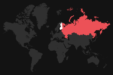 Fototapeta na wymiar Grey world map with red Russia and white map Finland.