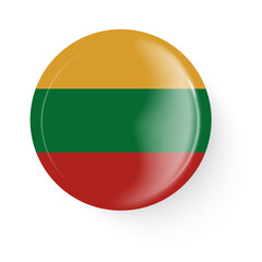 Round flag of Lithuania. Pin button. Pin brooch icon, sticker.