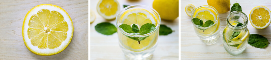 Fototapeta premium collection of fresh lemon drink. healthy food.
