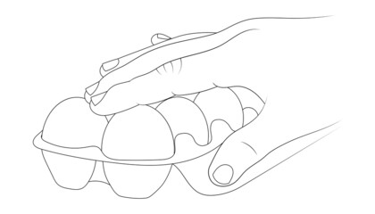 Hand takes an egg from the package sketch illustration.