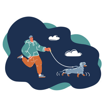 Cartoon vector illustration of Guide dogman wolk with dog