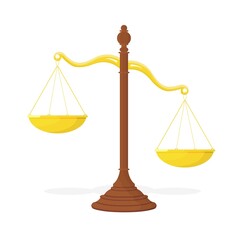 The Justice Scales icon. The symbol of the balance of the law. Scales in a flat design isolated on a white background.