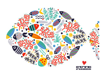 Big fish. Cute fish poster. Motif with fish. Love!