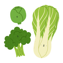 Cute green buddies, vector vegetable set