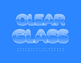Vector Clear Glass Alphabet set. Transparent texture Font. Shiny crystal Letters and Numbers