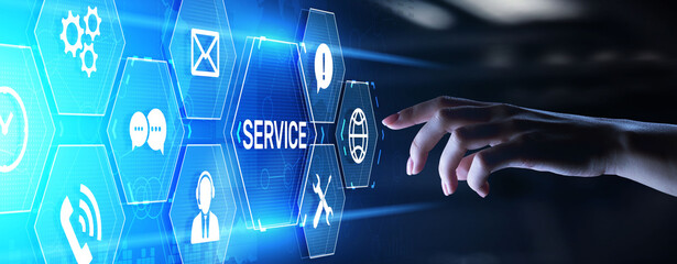 Services customer support business technology concept on screen.