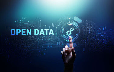Open data technology concept on virtual screen.