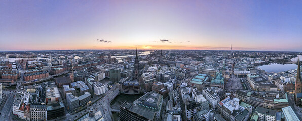 Hamburg sunset phase from top of the downtown city shape