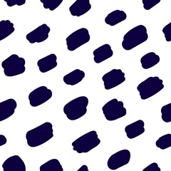 Seamless abstract pattern with brush strokes repeating print. Endless background with black paint spots, stains. Repeatable texture with brushstrokes. Flat vector illustration for modern textile