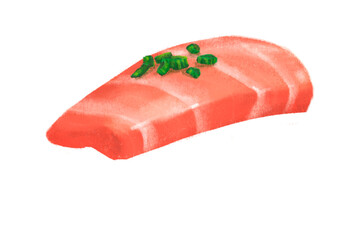 Japanese food raw fish tuna toro sashimi hand drawing illustration painting