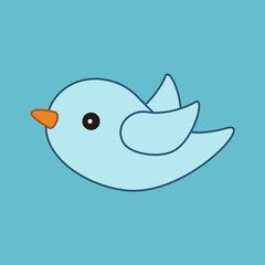 The bird spreads its wings and flys. Animal simple vetor flat illustration isolated on blue background. 