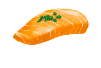Japanese food raw fish salmon sashimi hand drawing illustration painting