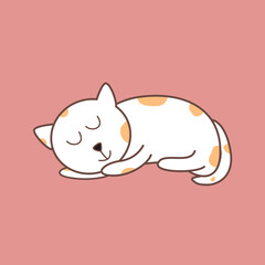Tabby cat sleeps on their stomachs. Animal simple vetor flat illustration isolated on pink background. 