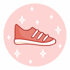 Cute hand-drawn sports sneakers in doodle cartoon style. Round composition in neutral candy colors. Kawaii element for card, social media banner, sticker, decoration kids playroom. Vector illustration