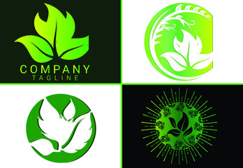 Creative green leaf logo and icon design template