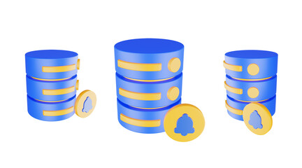 3d render database server icon with bell icon isolated