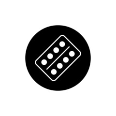 Pills blister icon in black round