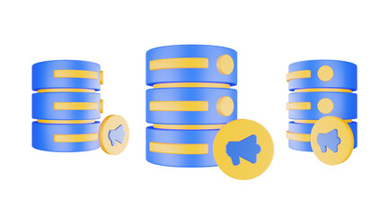 3d render database server icon with megaphone icon isolated