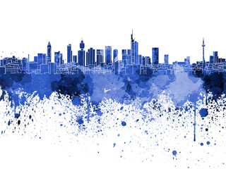 Frankfurt skyline in blue watercolor on white background - obrazy, fototapety, plakaty