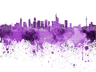 Frankfurt skyline in purple watercolor on white background - obrazy, fototapety, plakaty