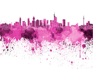 Obraz premium Frankfurt skyline in pink watercolor on white background