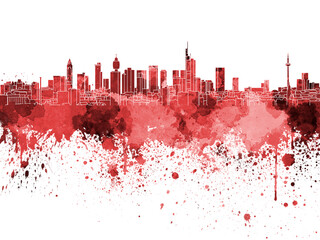 Frankfurt skyline in red watercolor on white background - obrazy, fototapety, plakaty