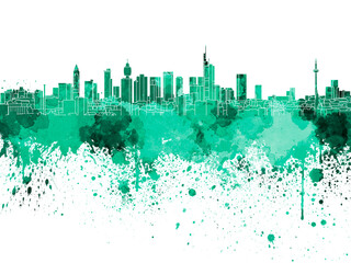 Obraz premium Frankfurt skyline in green watercolor on white background