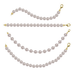 Realistic pearl bead chain. pearl necklace on white background