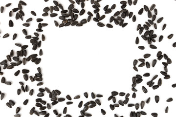 black sunflower seeds isolated on white background