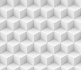 3d cube seamless pattern. Model of white cube with shadow. Geometric shapes background.