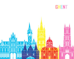 Naklejka premium Ghent skyline pop