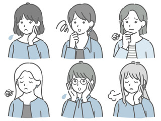 困る若い女性の斜め向き上半身セット（私服）