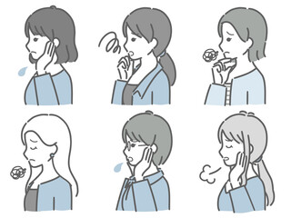 困る若い女性の横向き上半身セット（私服）