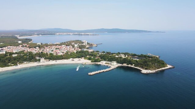 Amazing Aerial view of South Beach of town of Kiten, Burgas Region, Bulgaria 