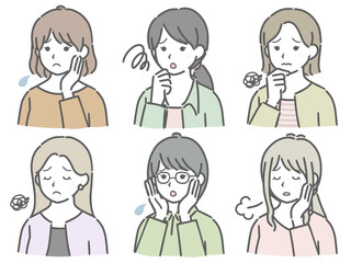 困る若い女性の斜め向き上半身セット（私服）