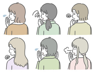 困る若い女性の斜め後ろ向き上半身セット（私服）