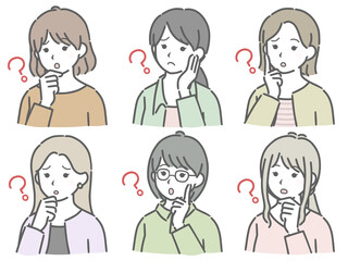 疑問に思う若い女性の斜め向き上半身セット（私服）