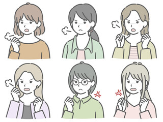 怒る若い女性の斜め向き上半身セット（私服）