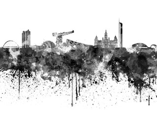 Glasgow skyline in watercolor on white background