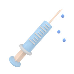 Cartoon 3d syringe close-up on white background. 3d rendering.
