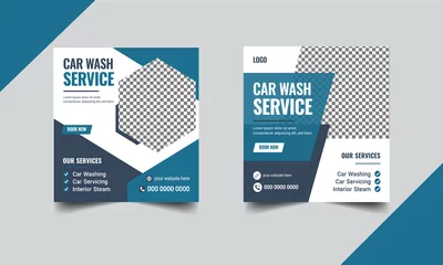 Fotobehang Car wash social media post. car washing nd cleaning service banner template © Shafin66