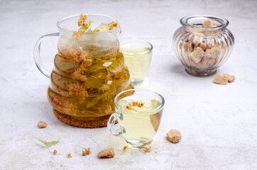 Hot linden tea in glass