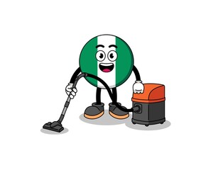 Character mascot of nigeria flag holding vacuum cleaner