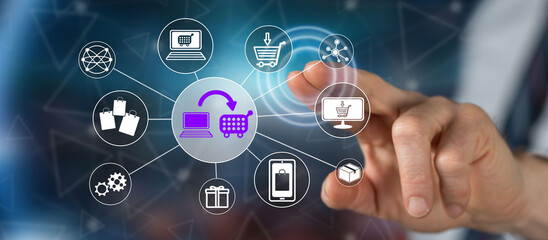 Man touching an e-commerce concept