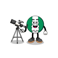 Illustration of nigeria flag mascot as an astronomer